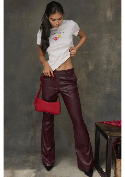 Kadın Kadın Bisiklet Yaka Kısa Kollu Önü Baskılı Pamuklu T-Shirt Pembe