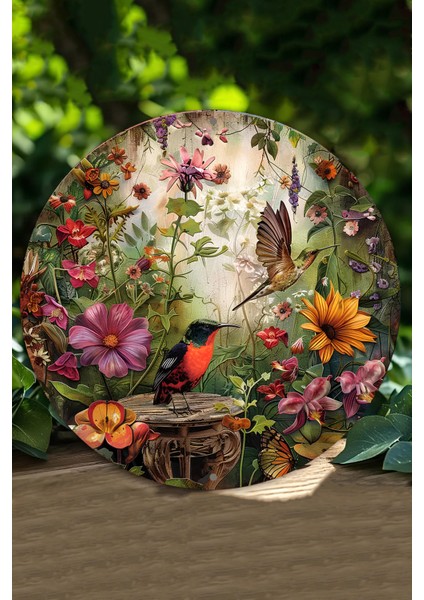 Kuş ve Çiçek Desenli Uv Baskı Mdf Duvar Süsü – 33X33 cm & 20X20 cm DT180