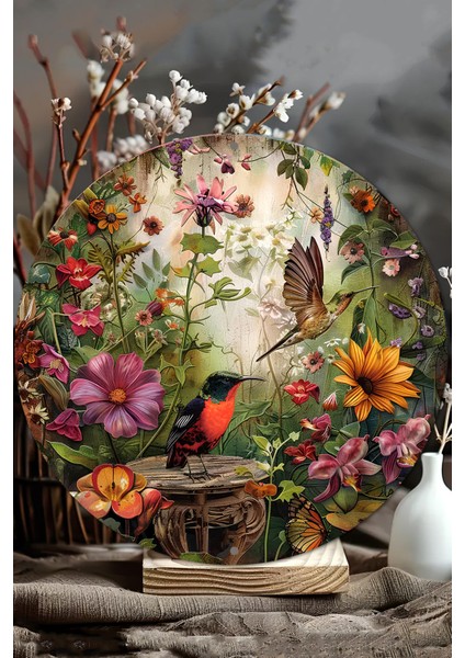 Kuş ve Çiçek Desenli Uv Baskı Mdf Duvar Süsü – 33X33 cm & 20X20 cm DT180 modelleri