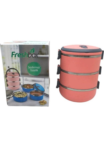 Koyu Pembe 3'lü Sefer Tası Saklama Kabı, 1.8l, Yeni Tasarım