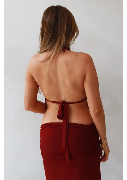 Kadın Gabrielle Derin V-Yaka Bluz Red