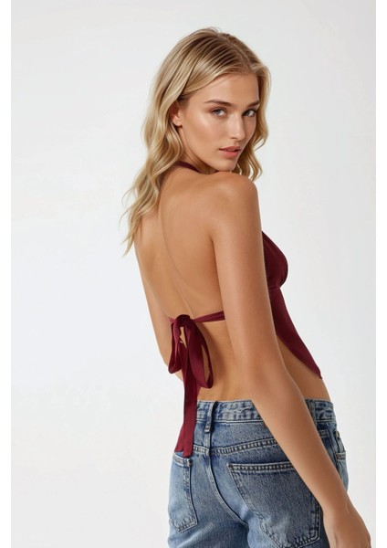 Kadın Gabrielle Derin V-Yaka Bluz Red