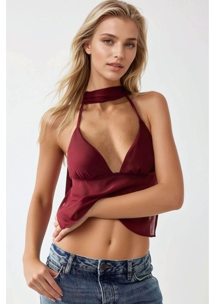 Kadın Gabrielle Derin V-Yaka Bluz Red