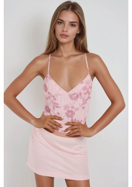 Kadın Çiçek Desenli Bluz Pink