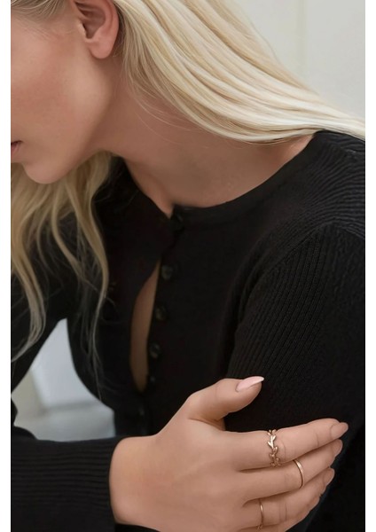 Kadın Uzun Kollu Düğmeli Hırka Black