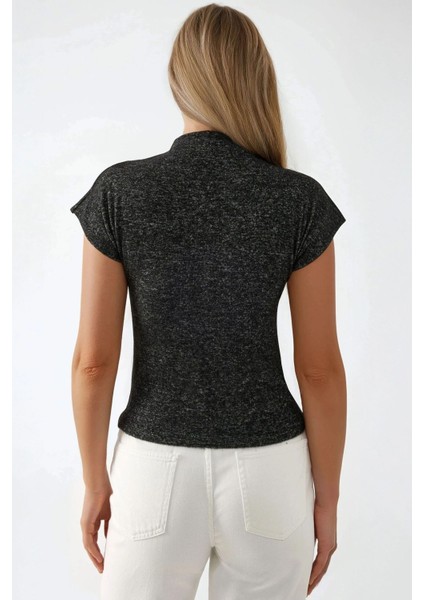 Kadın Dokulu Yuvarlak Yaka Kolsuz Üst Grey