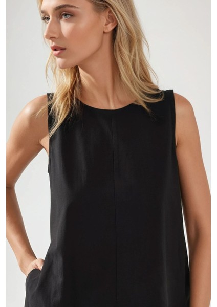 Kadın Mixray Collection Bisiklet yaka, kolsuz A-Form Maxi Elbise Black