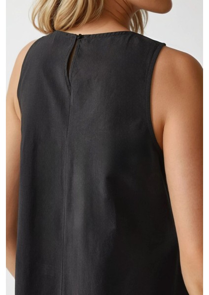 Kadın Mixray Collection Bisiklet yaka, kolsuz A-Form Maxi Elbise Black