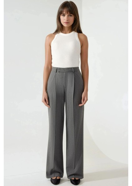 Kadın Şık Düz Paça Pantolon Grey