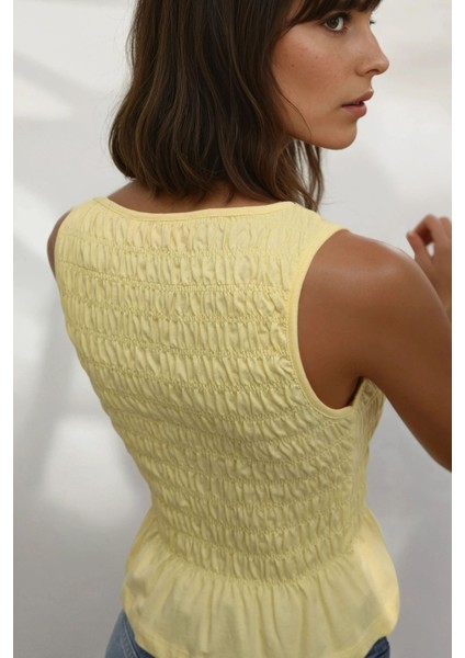 Kadın Dokulu Yuvarlak Yaka Esnek Üst Yellow