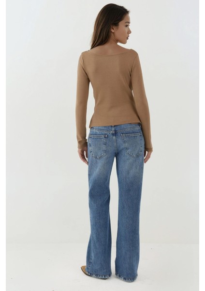 Kadın Büzgülü Uzun Kollu Üst Natural