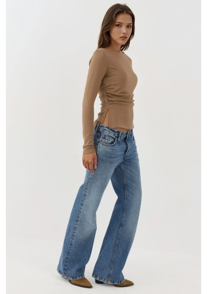 Kadın Büzgülü Uzun Kollu Üst Natural