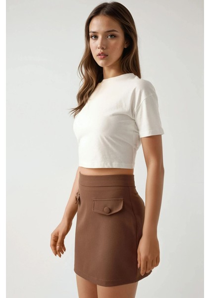 Kadın Pika Collection Cep Detaylı Mini Etek Kestane Kahvesi