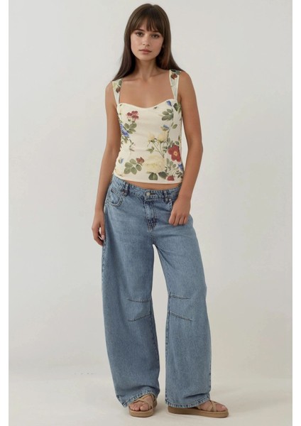 Kadın Kalp Yaka Arkası Gipeli Askılı Tül Bluz Çok Renkli