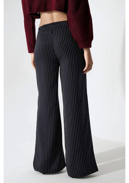 Kadın Çizgili Geniş Paça Pantolon Blue