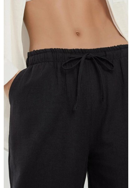 Kadın Geniş Paça Lastikli Bel Pantolon Black