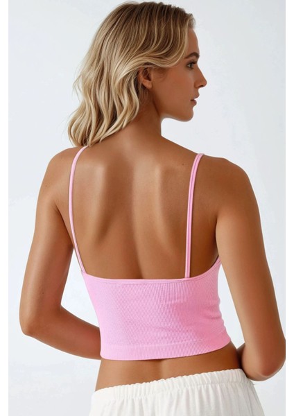 Kadın Fitted Crew Yaka Basic Tank Top Pink