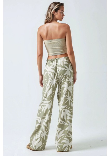Kadın Çiçek Desenli Düz Paça Pantolon Green
