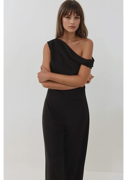 Kadın Asimetrik Yaka Tulum Black