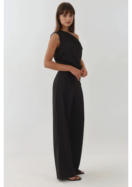 Kadın Asimetrik Yaka Tulum Black