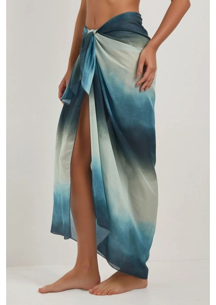 Kadın Desenli Maxi Pareo Blue