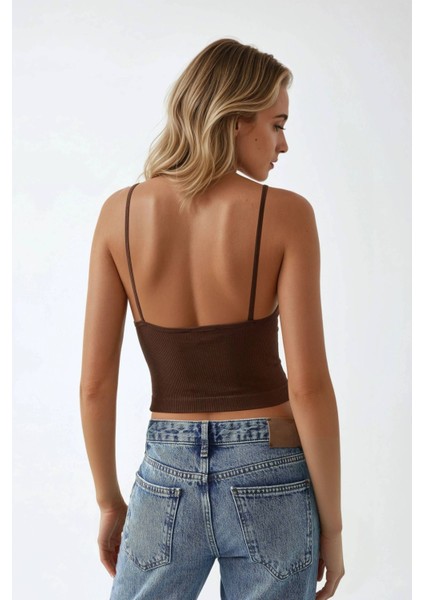 Kadın Fitted Crew Yaka Basic Tank Top Brown