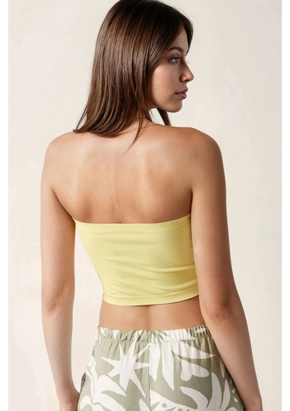 Kadın Slim Fit Straplez Kısa Üst Yellow