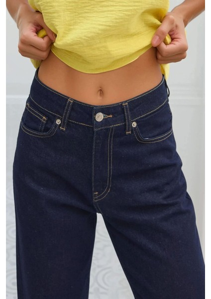 Kadın Straight Fit Jeans Koyu Mavi Denim