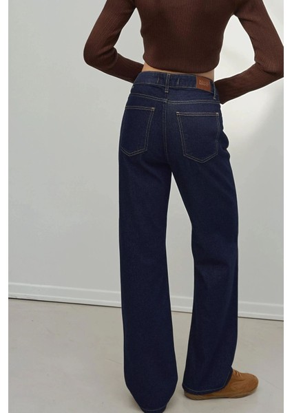 Kadın Straight Fit Jeans Koyu Mavi Denim
