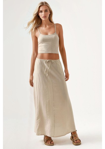 Kadın Fitted Crew Yaka Basic Tank Top Natural