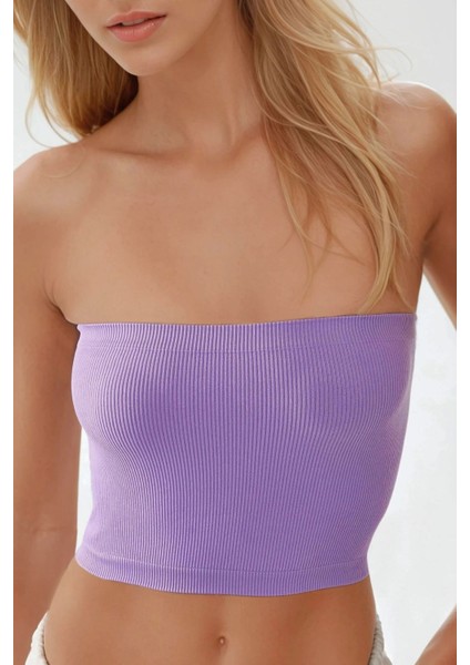Kadın Slim Fit Straplez Kısa Üst Purple
