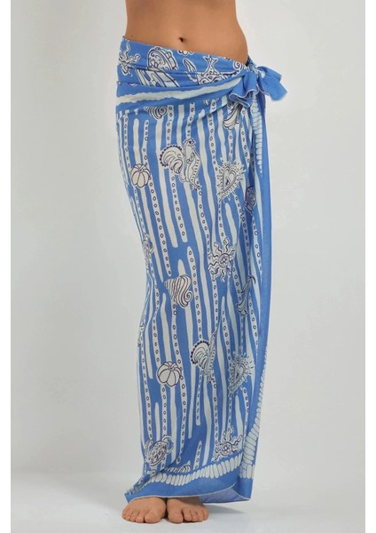 Kadın Desenli Maxi Pareo Blue