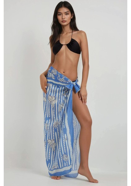 Kadın Desenli Maxi Pareo Blue