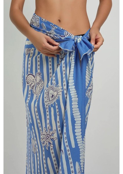 Kadın Desenli Maxi Pareo Blue