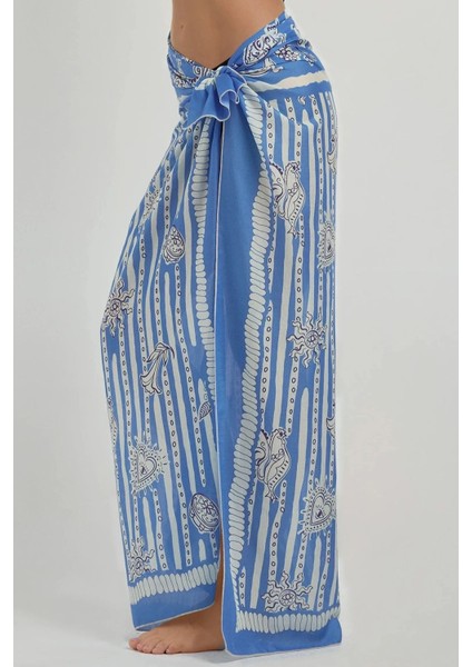 Kadın Desenli Maxi Pareo Blue