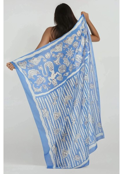 Kadın Desenli Maxi Pareo Blue