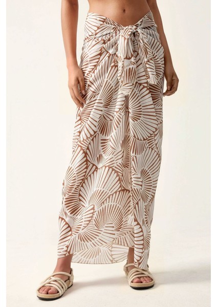 Kadın Desenli Maxi Pareo Bej Doğal