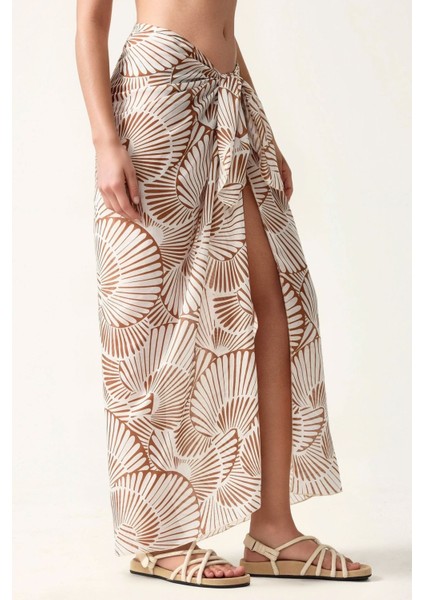 Kadın Desenli Maxi Pareo Bej Doğal