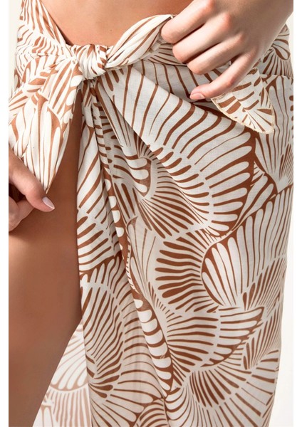 Kadın Desenli Maxi Pareo Bej Doğal