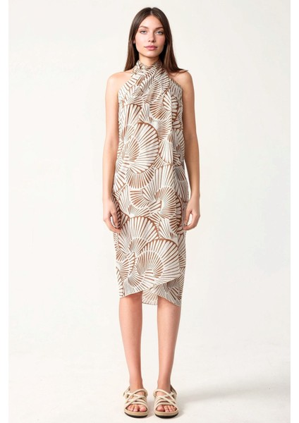 Kadın Desenli Maxi Pareo Bej Doğal