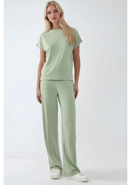 Kadın Soft Touch Geniş Paça Modal Pantolon Green