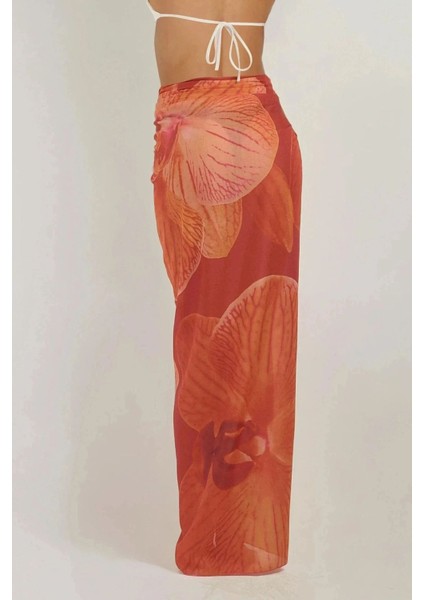 Kadın Desenli Maxi Pareo Orange