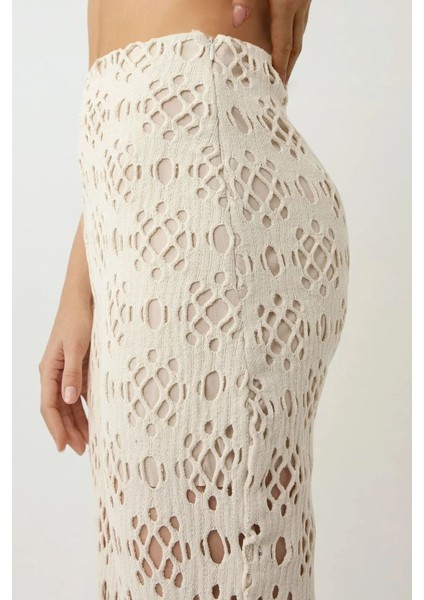 Kadın Desenli Geniş Paça Pantolon Pika Koleksiyonu Natural