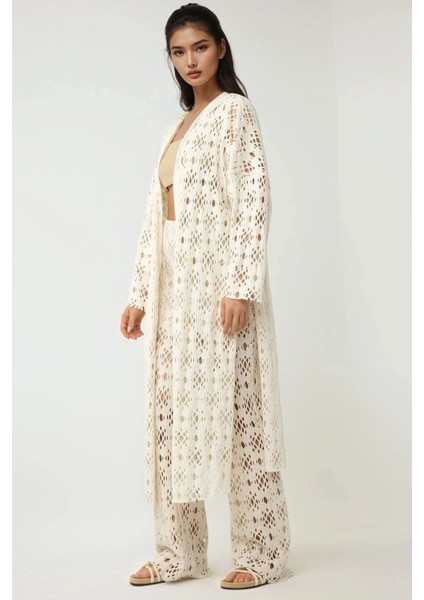 Kadın Desenli Geniş Paça Pantolon Pika Koleksiyonu Natural