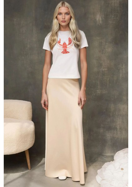 Kadın Kadın Bisiklet Yaka Kısa Kollu Önü Baskılı Pamuklu T-Shirt Çok Renkli