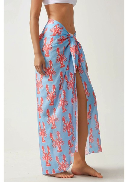 Kadın Desenli Maxi Pareo Maya Mavisi