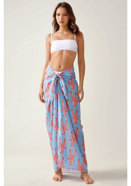 Kadın Desenli Maxi Pareo Maya Mavisi