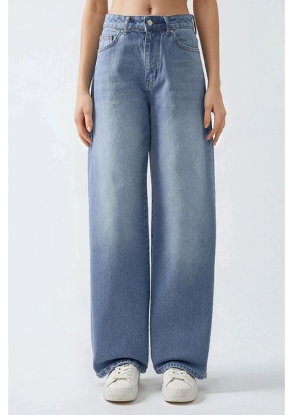Kadın Baggy Kalıp Denim Jeans Açık Mavi Denim