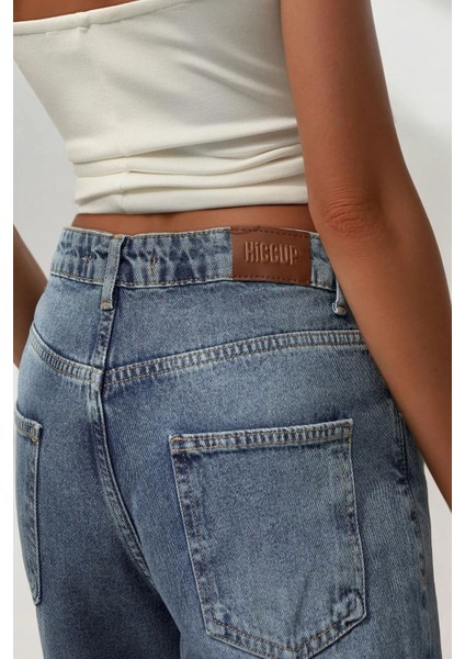 Kadın Baggy Fit Denim Jeans Orta Mavi Denim
