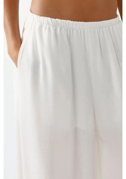 Kadın Düşük Bel Bol Kesim Jogger Pantolon Beyaz